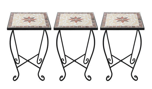 Blumenhocker Kolumbos 3er Set Metall Garten Outdoor Terrasse Mosaik Hocker