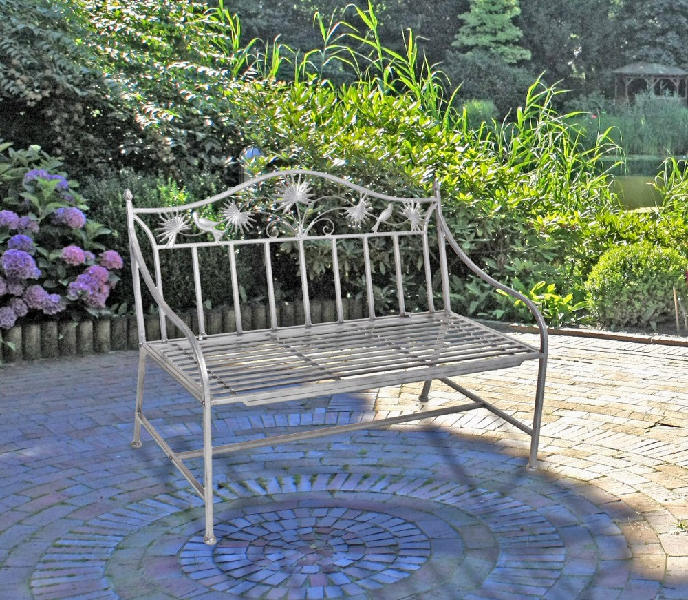 Garden Pleasure Eisen Gartenbank Sitzbank Parkbank Garten Terrasse Bank silber