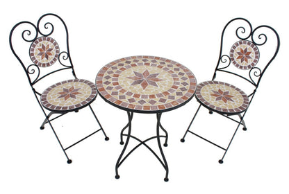 3tlg. Balkon Set Mosaik Garten Terrasse Metall Stuhl Tisch Beistelltisch Stühle