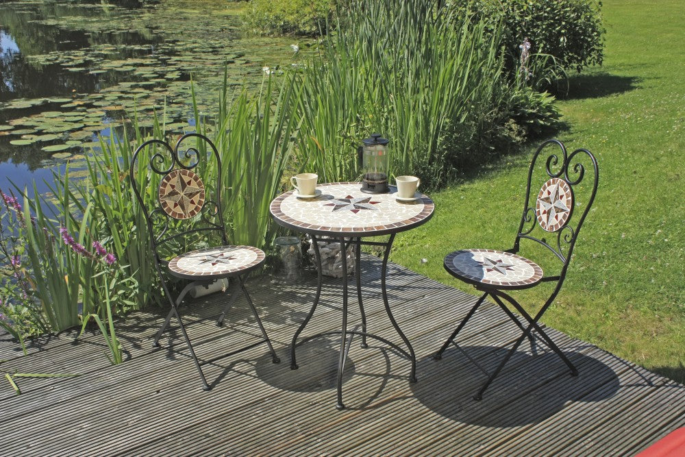 3tlg. Balkon Set Mosaik Garten Terrasse Metall Stuhl Tisch Beistelltisch Stühle