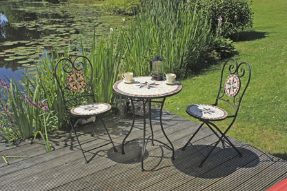 3tlg. Balkon Set Mosaik Garten Terrasse Metall Stuhl Tisch Beistelltisch Stühle
