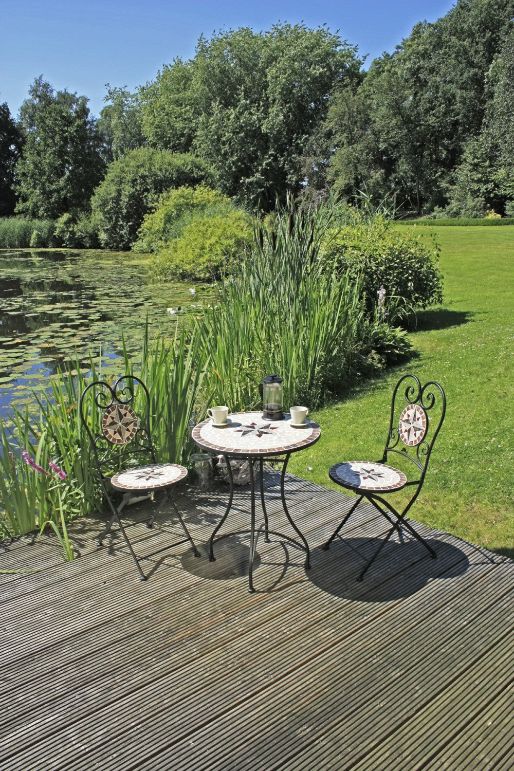 3tlg. Balkon Set Mosaik Garten Terrasse Metall Stuhl Tisch Beistelltisch Stühle