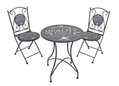 3tlg. Landhaus Bistro Set Balkon Terrasse Metall antik Shabby grau Sitzgruppe