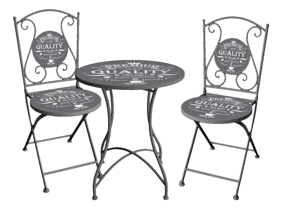 3tlg. Landhaus Bistro Set Balkon Terrasse Metall antik Shabby grau Sitzgruppe