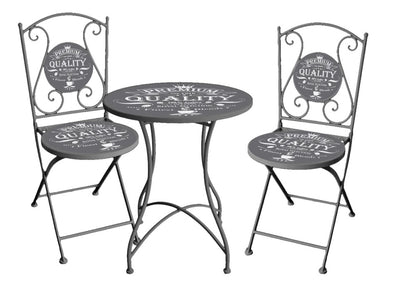 3tlg. Landhaus Bistro Set Balkon Terrasse Metall antik Shabby grau Sitzgruppe