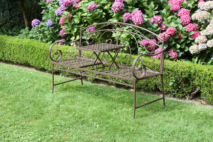 Garden Pleasure Bank m. Tisch Eisen Parkbank Garten Bank Sitzbank Möbel Vintage