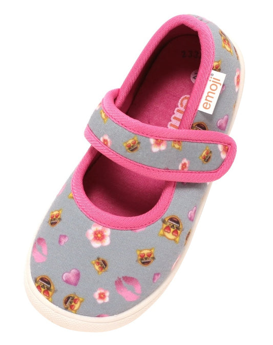 Mädchen Ballerina Sneaker Freizeitschuhe Slipper emoji Katze Herzen grau pink