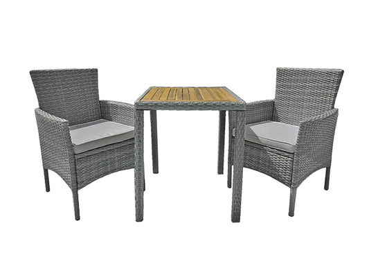 Balkonset DAKOTA 3-teilig grau Polyrattan Garten Sitzgruppe Outdoor Braun Set
