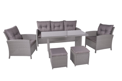 Sitzgruppe SEVILLA 6-tlg. Grau Polyrattan Set Sitzgarnitur Gartenset Garnitur