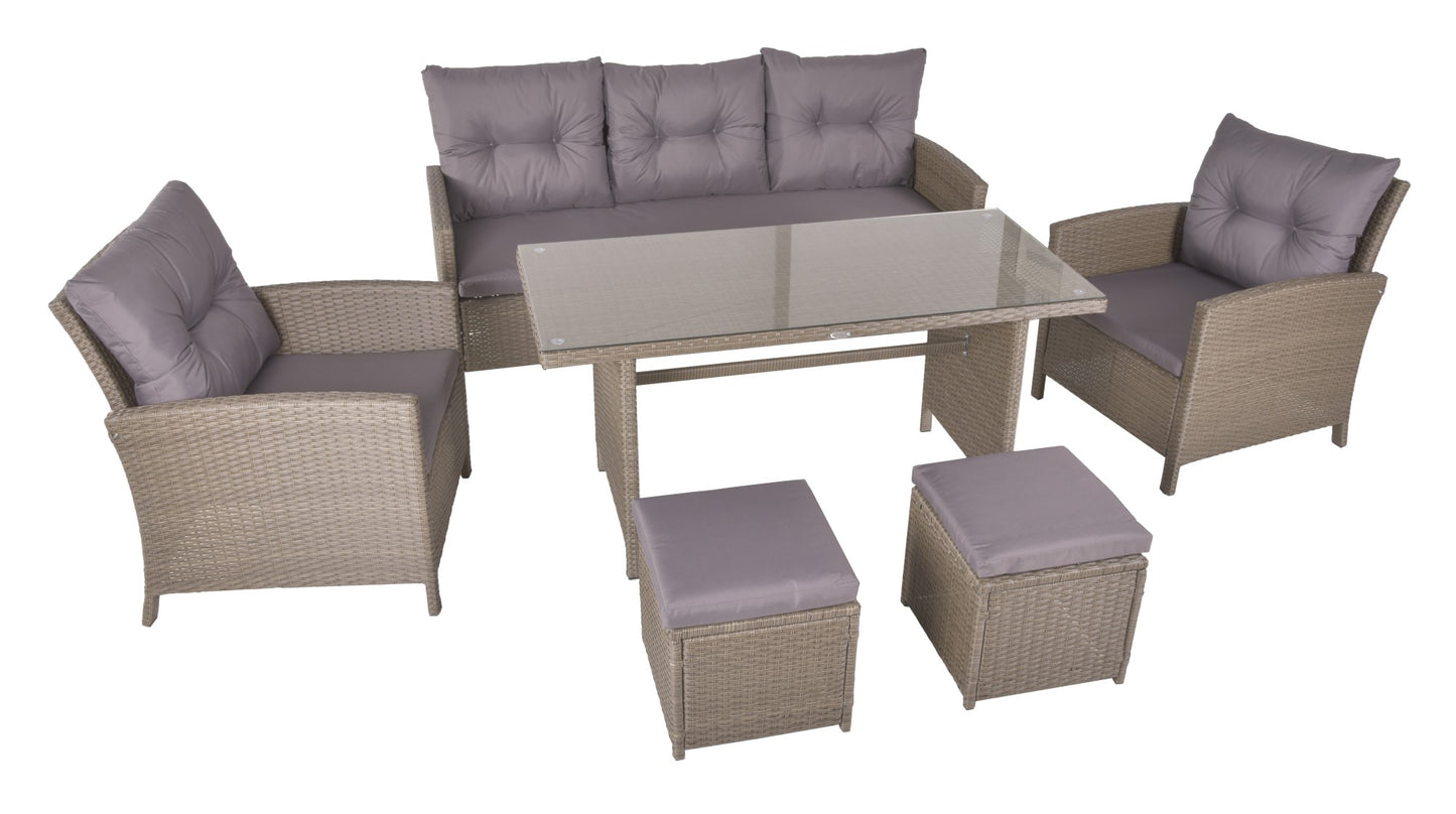 Sitzgruppe SEVILLA 6-tlg. Polyrattan Set braun Sitzgarnitur Gartenset Garnitur