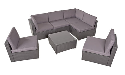 Sitzgruppe SANSIBAR 7tlg. Polyrattan Set schwarz Sitzgarnitur Gartenset Garnitur