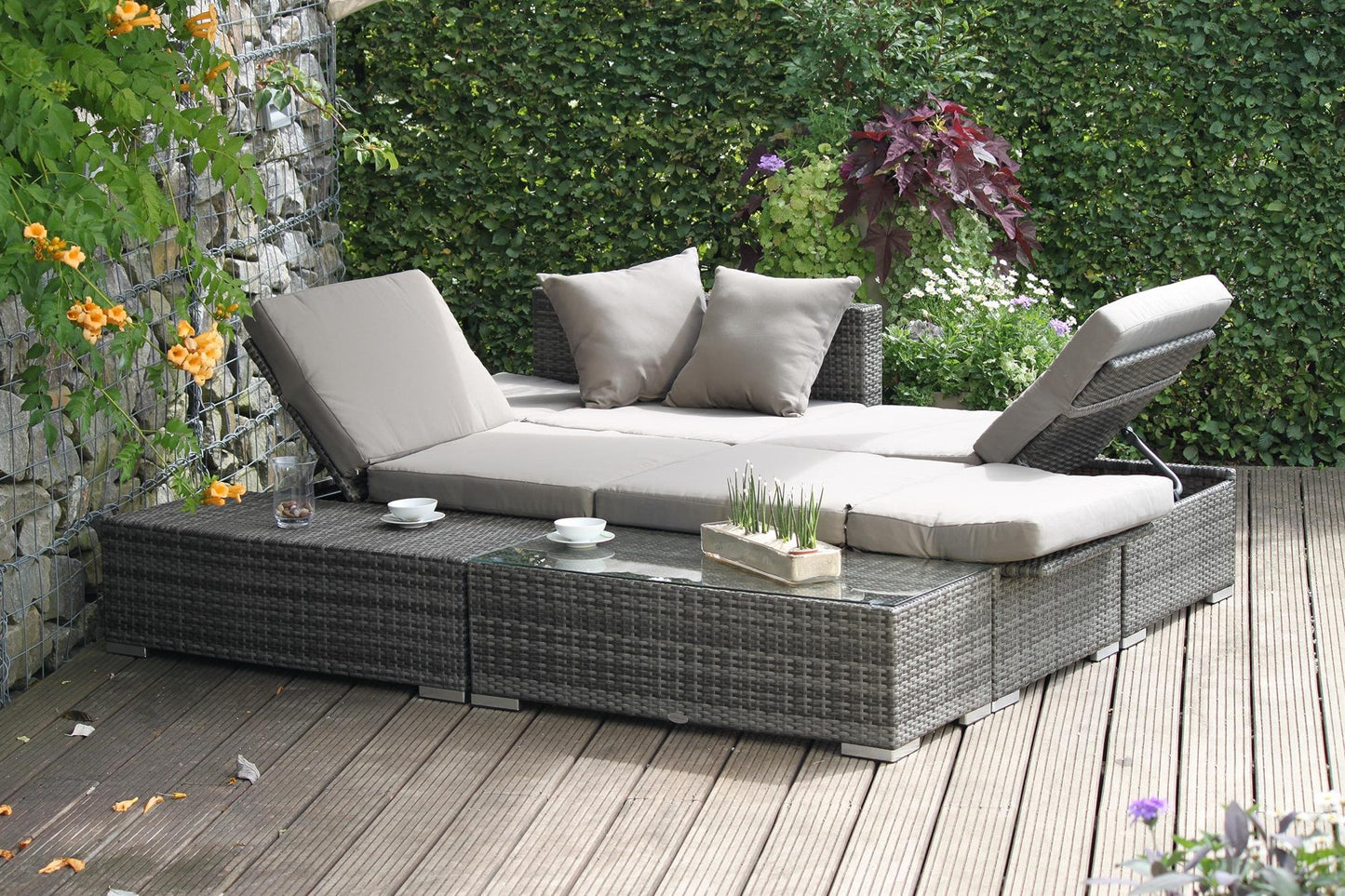 Garten Lounge Sitzgruppe Relax Sofa + Tisch + Sessel Terrasse Möbel Rattan Optik