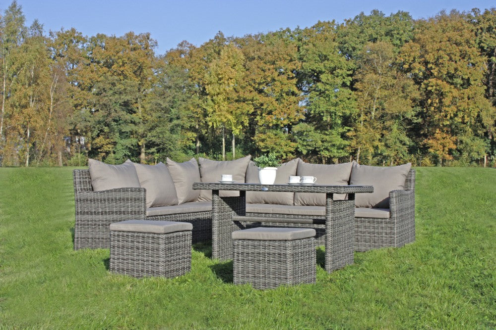 Garten Lounge Eckgruppe Sitzgruppe Sofa + Tisch + Hocker Terrasse Rattan Optik