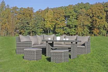 Garten Lounge Eckgruppe Sitzgruppe Sofa + Tisch + Hocker Terrasse Rattan Optik