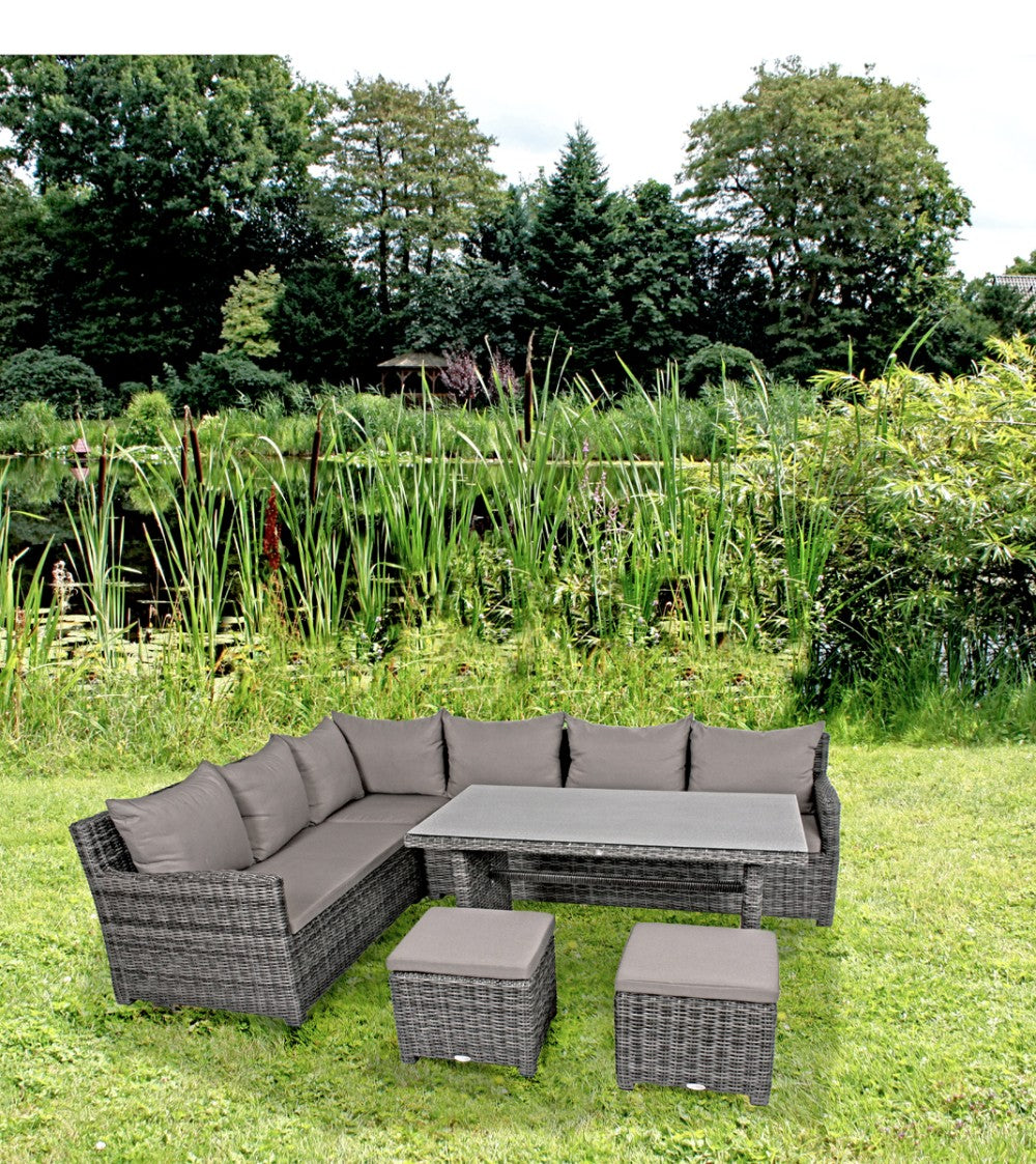 Garten Lounge Eckgruppe Sitzgruppe Sofa + Tisch + Hocker Terrasse Rattan Optik