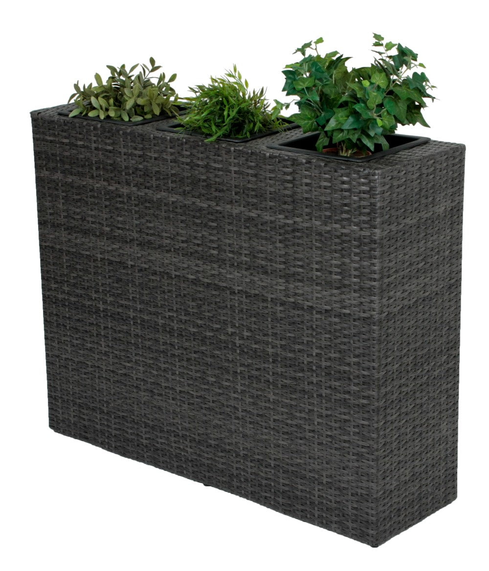 Rattan Raumtrenner mit 3 Pflanztöpfen Pflanzschale Blumentopf grau Übertopf