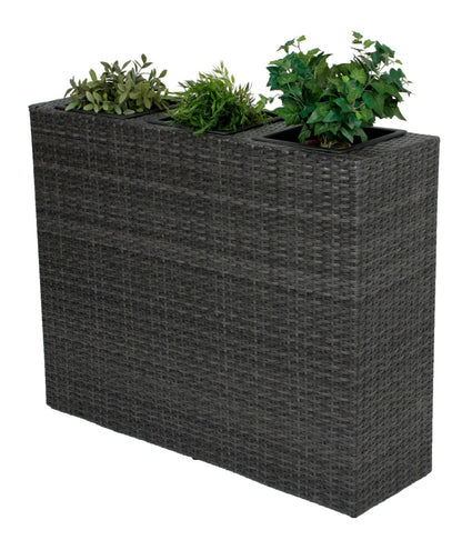 Rattan Raumtrenner mit 3 Pflanztöpfen Pflanzschale Blumentopf grau Übertopf