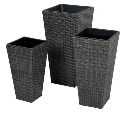 3er Set Rattan Pflanzschale Blumentopf Pflanzschale Übertopf Kübel Blumenkübel