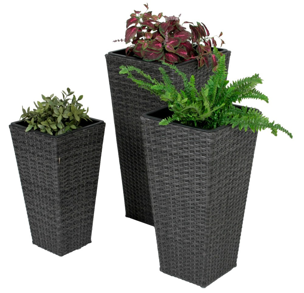 3er Set Rattan Pflanzschale Blumentopf Pflanzschale Übertopf Kübel Blumenkübel