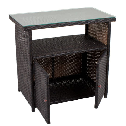 Sideboard m. Glasplatte Rattan Optik Garten Schrank Kommode Stehtisch Tisch