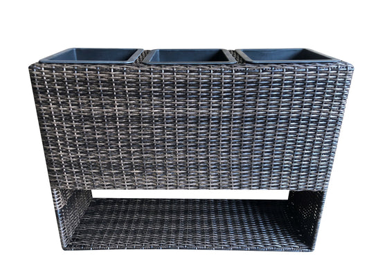 Polyrattan Blumenkasten mit 3 Pflanztöpfen Pflanzkasten Balkonkasten Pflanztopf