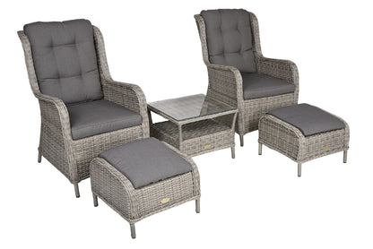 5-tlg. Polyrattan Sessel Set VALENCIA Sitzgruppe Garten Gruppe Hocker Tisch