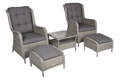 5-tlg. Polyrattan Sessel Set VALENCIA Sitzgruppe Garten Gruppe Hocker Tisch