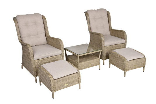 5-tlg. Polyrattan Sessel Set VALENCIA Sitzgruppe Garten Gruppe Hocker Tisch