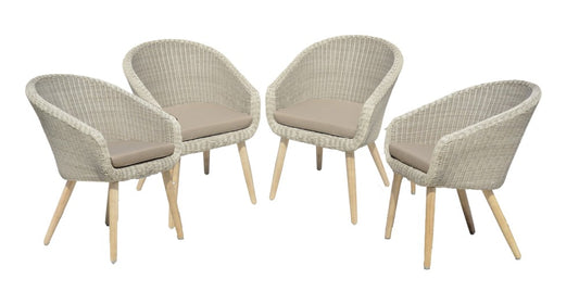 4x Garten Stuhl + Auflage Terrasse Stühle Essstuhl Akazie Holz Rattan Optik grau