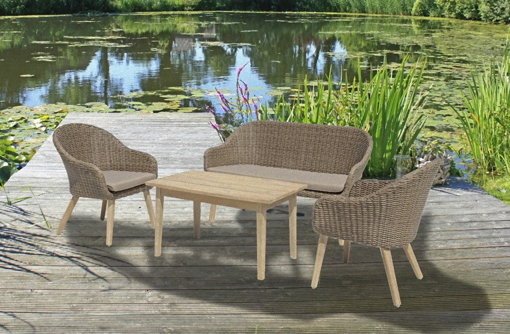 3tlg Garten Sofa Stuhl Set Kissen Lounge Sitzgruppe Möbel Akazie Rattan Optik