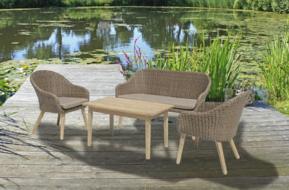 3tlg Garten Sofa Stuhl Set Kissen Lounge Sitzgruppe Möbel Akazie Rattan Optik