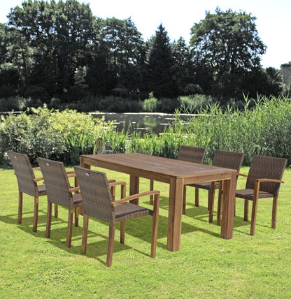 7tlg. Garten Holz Tischgruppe Sitzgruppe Akazie Tisch Esstisch Stuhl Stapelstuhl