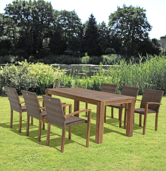7tlg. Garten Holz Tischgruppe Sitzgruppe Akazie Tisch Esstisch Stuhl Stapelstuhl