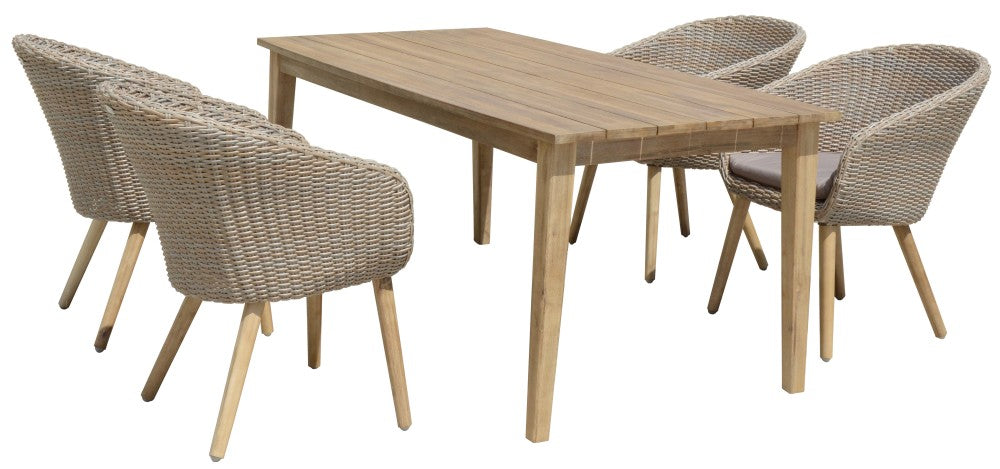 9tlg Garten Tischgruppe Esstisch Stuhl Stühle Akazie Rattan Optik Terrasse Möbel