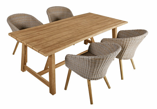 5-tlg. Polyrattan Tischgruppe OAKLAND Garten Sitzgruppe Set Holz Metall Möbel