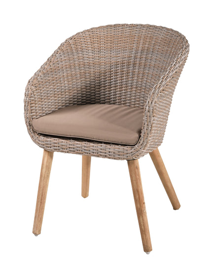 4x Garten Stuhl + Auflage Terrasse Stühle Essstuhl Akazie Holz Rattan Optik
