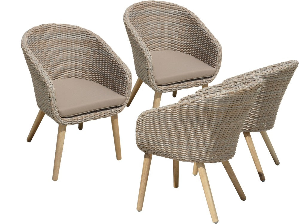 4x Garten Stuhl + Auflage Terrasse Stühle Essstuhl Akazie Holz Rattan Optik