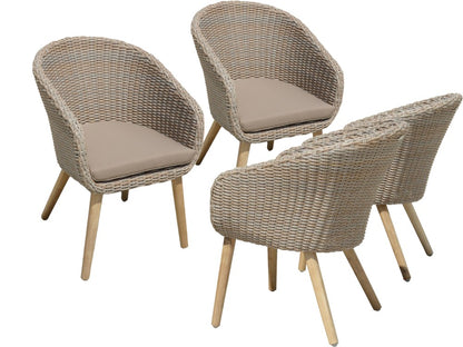 4x Garten Stuhl + Auflage Terrasse Stühle Essstuhl Akazie Holz Rattan Optik