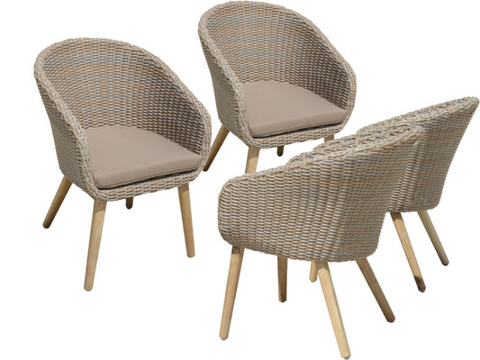 4x Garten Stuhl + Auflage Terrasse Stühle Essstuhl Akazie Holz Rattan Optik
