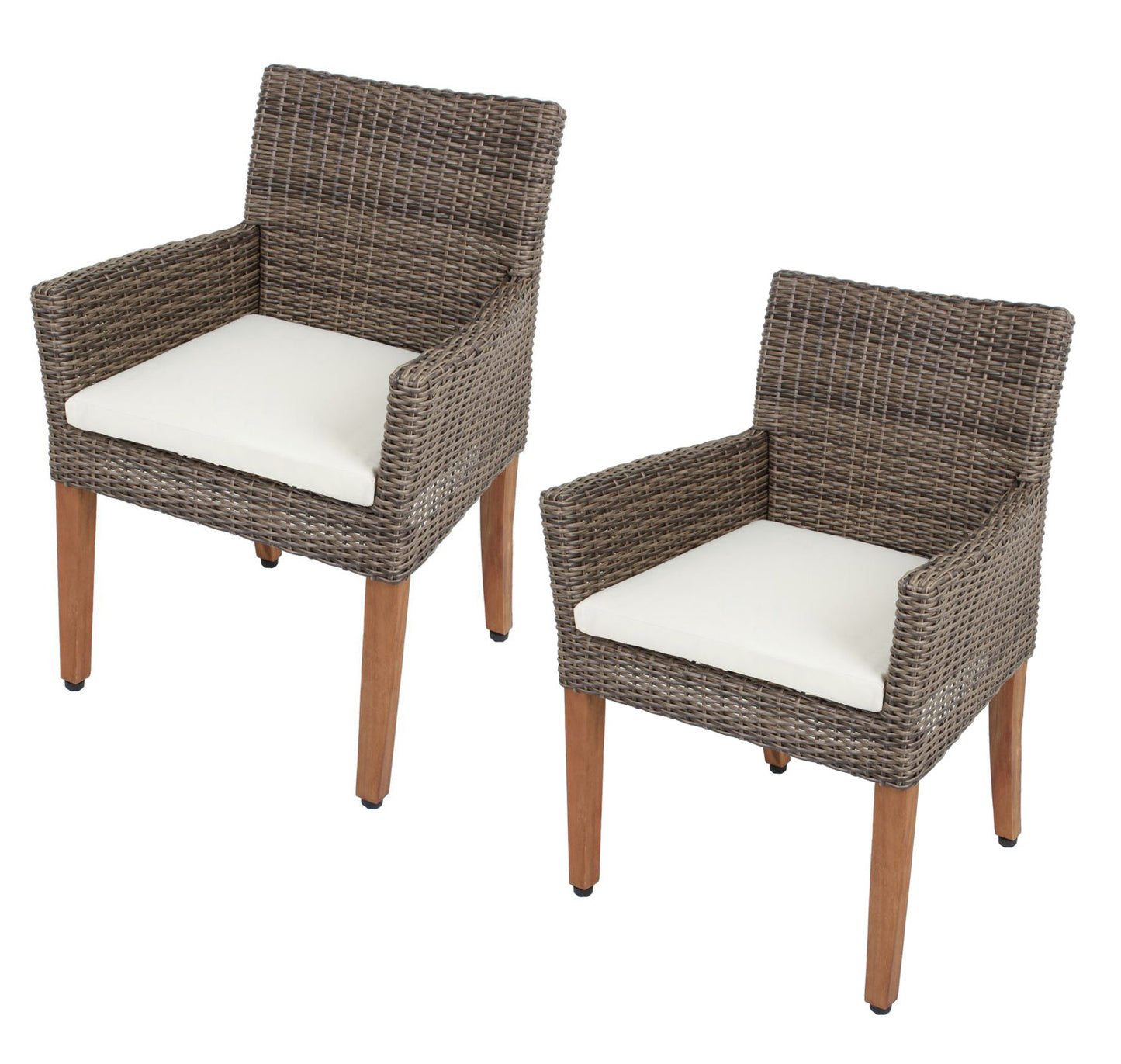 2x Armstuhl + Kissen Gartenstuhl Garten Stühle Stuhl Akazie Rattan Optik Möbel