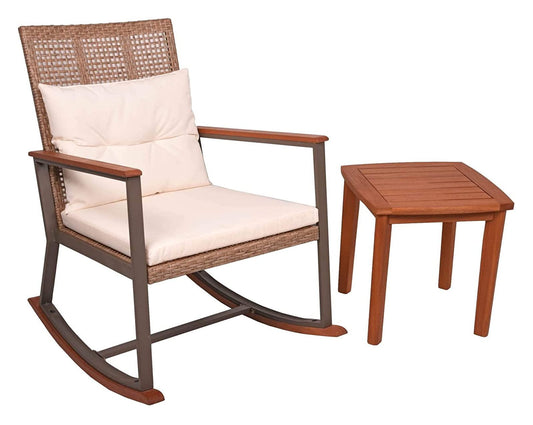 Garden Pleasure Schaukelstuhl Set SINALOA, Teak Look Schaukel Stuhl Garten Möbel