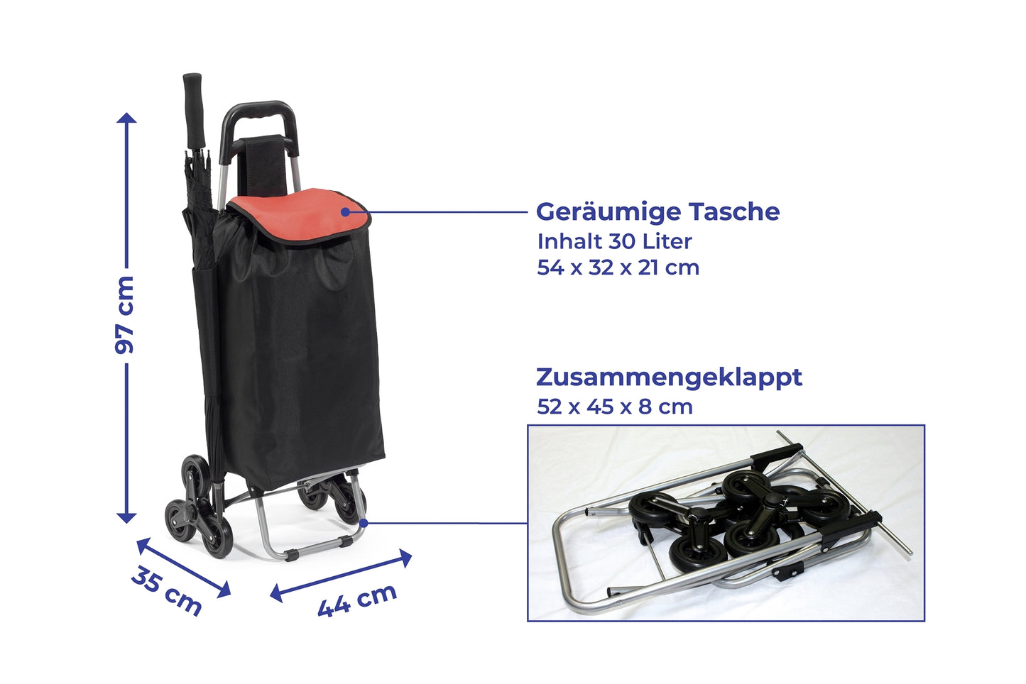 Einkaufstrolley 30L Treppensteiger Trolly Einkaufswagen Handwagen Roller Wagen