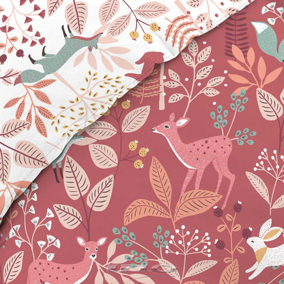2tlg Kinder Bettwäsche Bambi Wald Rehe Bettbezug Kissenbezug 140x200cm Baumwolle
