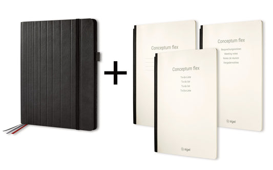 Sigel CF132 Business Organiser ca. A4 Kunstleder schwarz Set Notizheft liniert