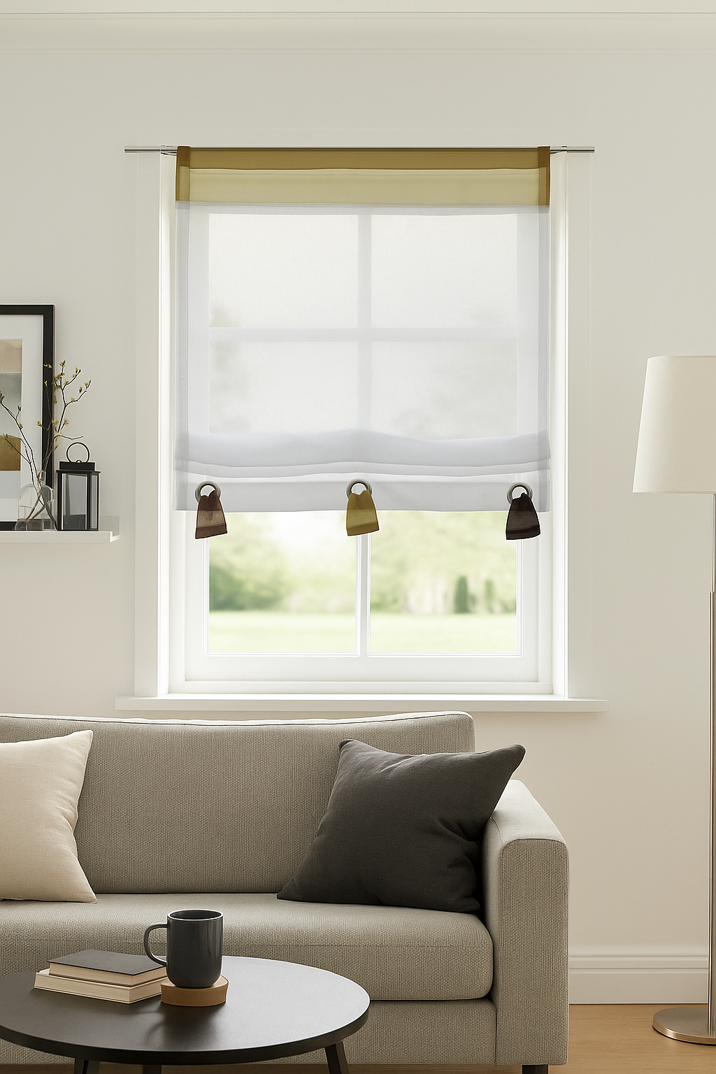 Raffrollo 155x60 Fertigdeko Fenster Voile Rollo Faltrollo Gardine Plissee Ösen