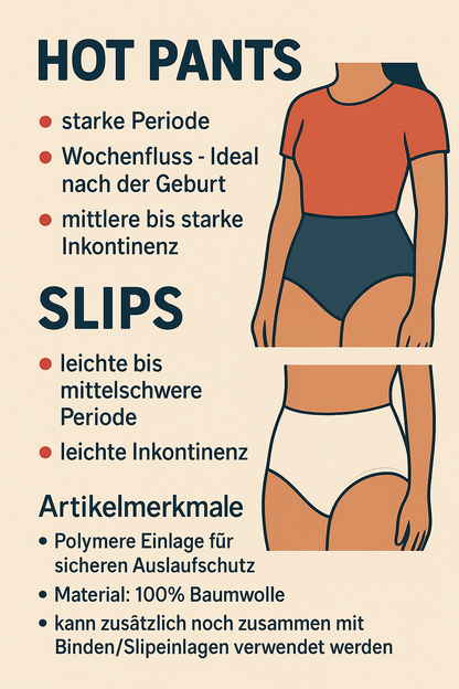 Adira Damen Baumwolle Menstruation Inkontinenz Slip Panty Hotpants Periode Hose
