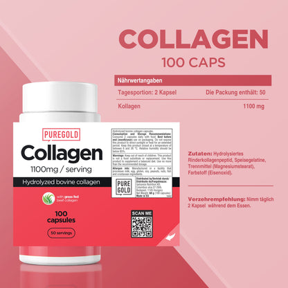 Pure Gold Protein Collagen Kapseln  100 St. Kollagen Rinderkollagen hydrolysiert