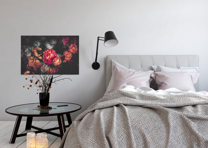 Blumen Leinwandbild Rot Schwarz 90x60 DD120251 Keilrahmen Wandbild Leinwand