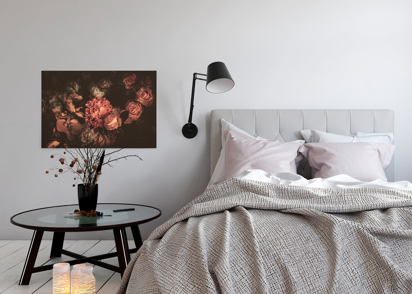 Blumen Rosen Leinwandbild Orange Schwarz 90x60 DD120252 Keilrahmenbild Wandbild