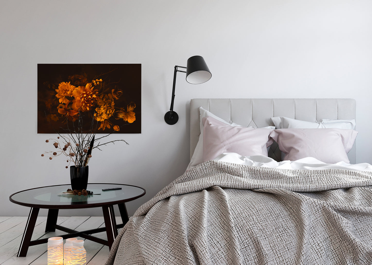 Blume Leinwandbild Orange Schwarz 90x60 DD120254 Keilrahmenbild Wandbild Floral